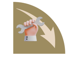 a hand holding a tool and an arrow