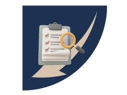 a magnifing glass and a list and an arrow