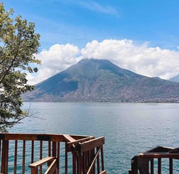 View of a volcano overlooking Lake Atitlán, Guatemala.