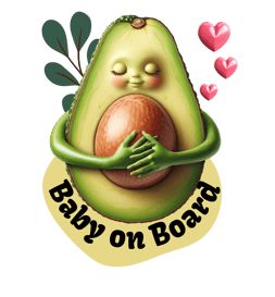 a cartoon avocado with a baby on board