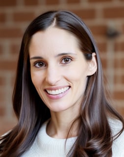 a woman with long hair and a white sweater