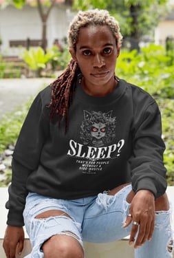 vivid calm designs, side gig club, Sleepless Hustle: No Sleep, Just Sigs, Vivid white, black cat