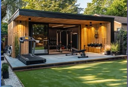 an outdoor garden home gym pod modular room