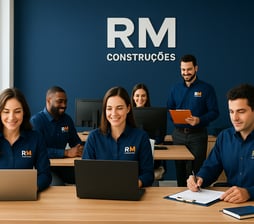 Tipos de serviços executados pela RM Construções como obras comerciais, reformas e projetos de engen