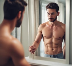 homem confiante olhando no espelho