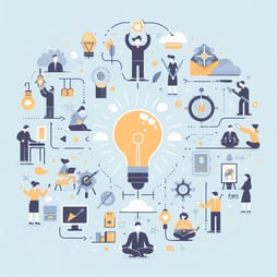 a person sitting on a chair with a light bulb in the middle of the picture
