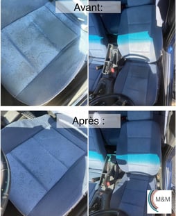 Avant/après du shampouinage des sièges de voiture par M & M Services Pro à Nantes