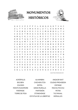 Monumentos históricos sopa de letras nivel intermedio