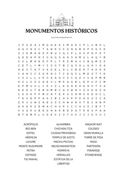 Monumentos del mundo sopa de letras nivel avanzado