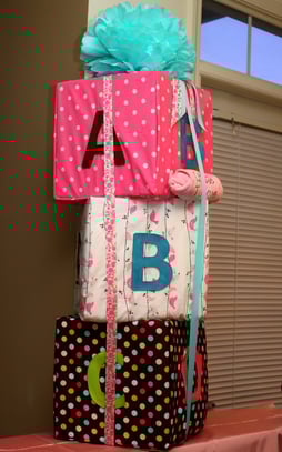 baby gifts wrapped as blocks