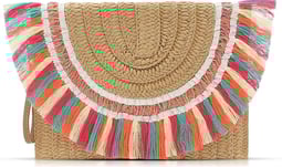 Bohemian Beach Bag Crossbody Bag for Women, Colorful Tassels Straw Clutch Purse Handmade Woven