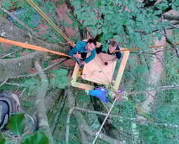 Hanging table with three smiling men