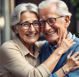 Casal de idosos felizes após o escritório conseguir parar os descontos indevidos