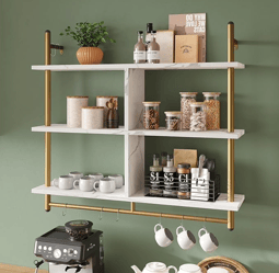 Shelve with marble and gold displaying items