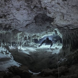 Cave diver in Mexican cenote - underwater photography from Liquid Light eBook