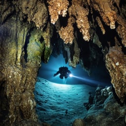 scuba diver in a Mexican Cenote - photography course