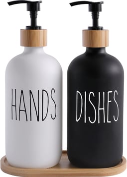 Glass Soap Dispenser Set, Contains Hand Soap and Dish Soap Dispenser