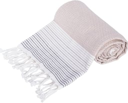 a towel towel with a white and gray towel