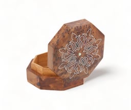 a wooden box with a flower design on it