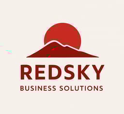 a red sky business logo with a mountain in the background