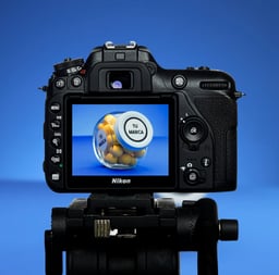 DSLR camera in blue background
