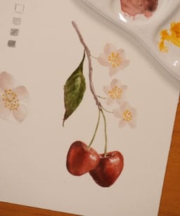 Pintura de uma composição de cerejas