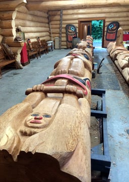 Totems built in Potlatch Park in Ketchikan, Alaska