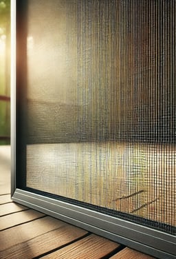 Close-up of durable fine-mesh screen with aluminum frame for bug protection.