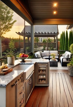 Family enjoying a meal on a bug-free screened-in deck in Kansas City