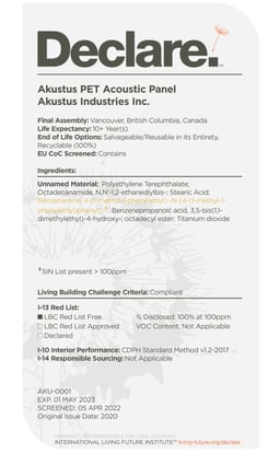 declare label for AKUSTUS PET acoustic panel