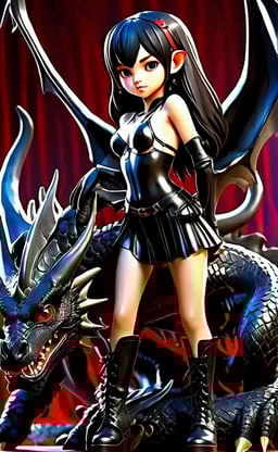 a woman in a black leather outfit and boots