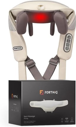 FORTHiQ Masajeador de cuello tipo mano, calor ajustable y velocidad de masaje