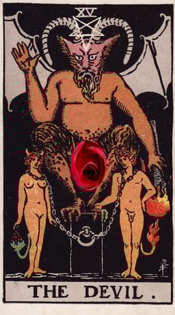 Devil tarot card used in IoPT ritual for anxiety, fear, and ancestral healing