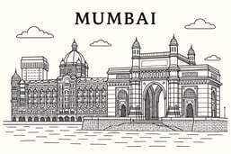 a line art representing the city of Mumbai