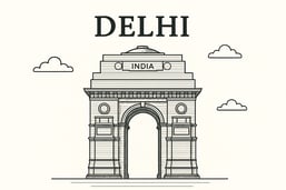 a line art representing the city of Delhi