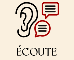 one ear and two discussion bubbles with the word écoute
