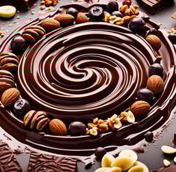 a chocolate cake with chocolate and nuts