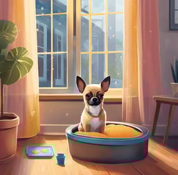 a dog sitting in a dogg litter box
