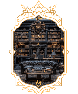 a library with a leather sofa in a victorian frame