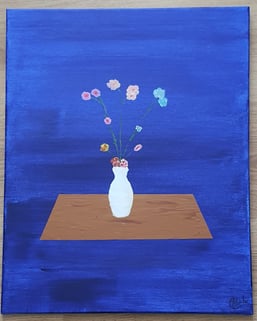 Fleurs en vase. Châssis bois & toile, 40x50cm. 150€.