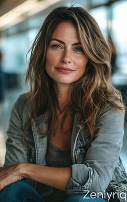 confident woman with wavy hair in casual outfit, symbolizing inner balance and gentle gut wellness