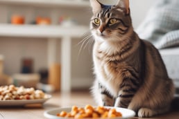 Cat havinghealthy food at home