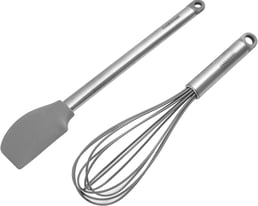 a kitchen utensil with a spatula and a whisk