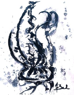 Peinture abstraite noir et blanc à l'encre japonaise