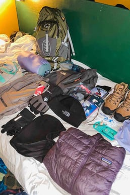 Trekking gear ready before departure for a trek in Nepal.
