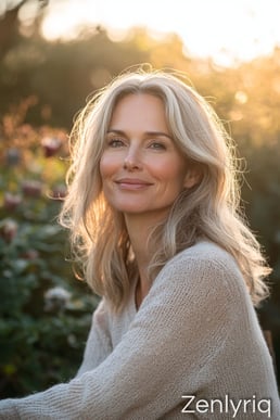 smiling blonde woman in soft sunlight, representing a gentle Lifestyle for gut support