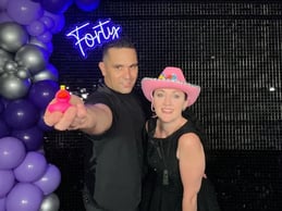 Carly and Kahn in the pimped out photo booth at Lisa's birthday in Loganholme.