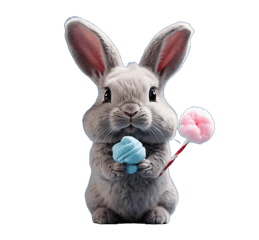 a rabbit with a cotton candy floss