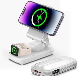 SlaBao 3 in 1 Wireless Charging Station, Mag-Safe Power Bank Fast Charging 10000mAh, Portable Magnet