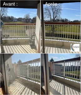 Comparaison avant/après d’une baie vitrée nettoyée par M & M Services Pro à Bois-Guillaume